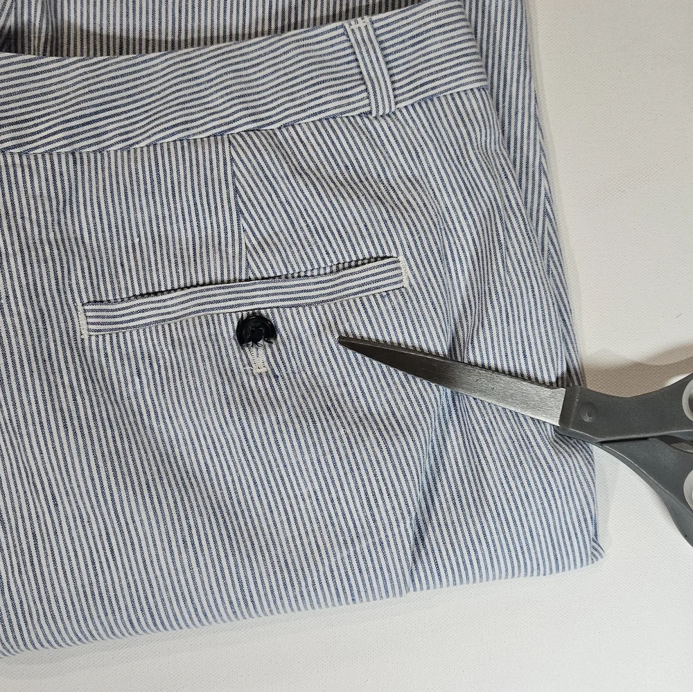 Banana Republic Linen Pants Womens‎ Size 12P Avery Blue White Striped Nautical